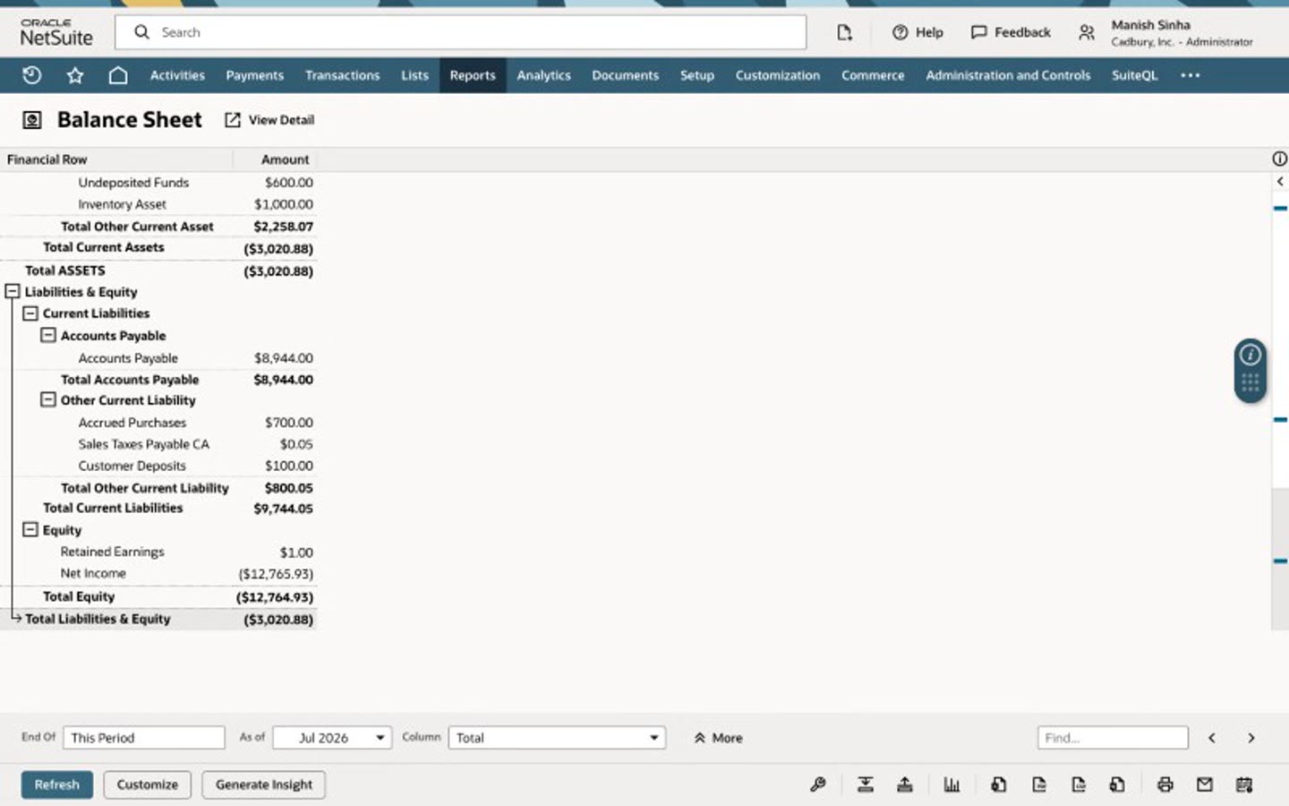 Run the Balance Sheet