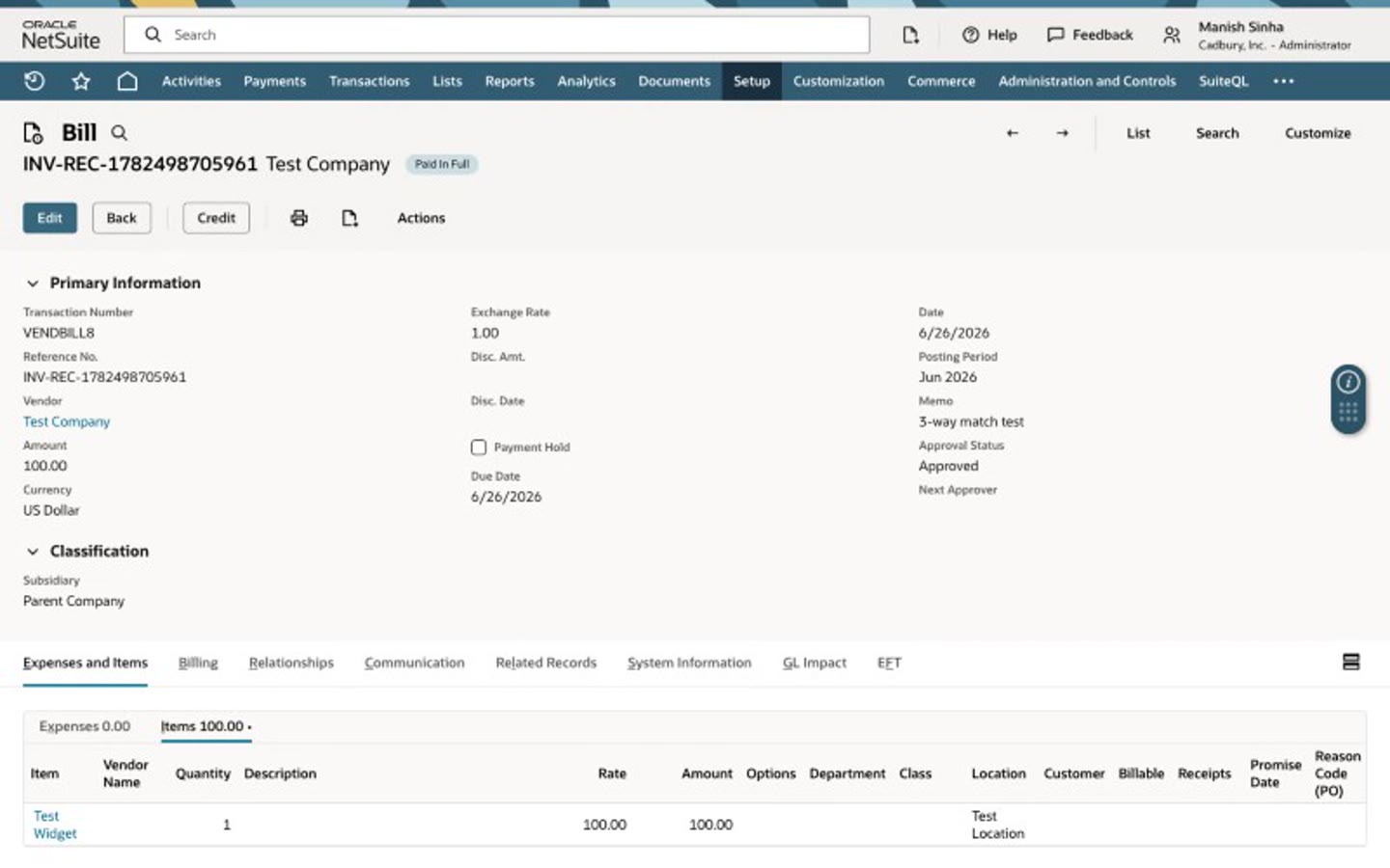 Pay a Vendor Bill