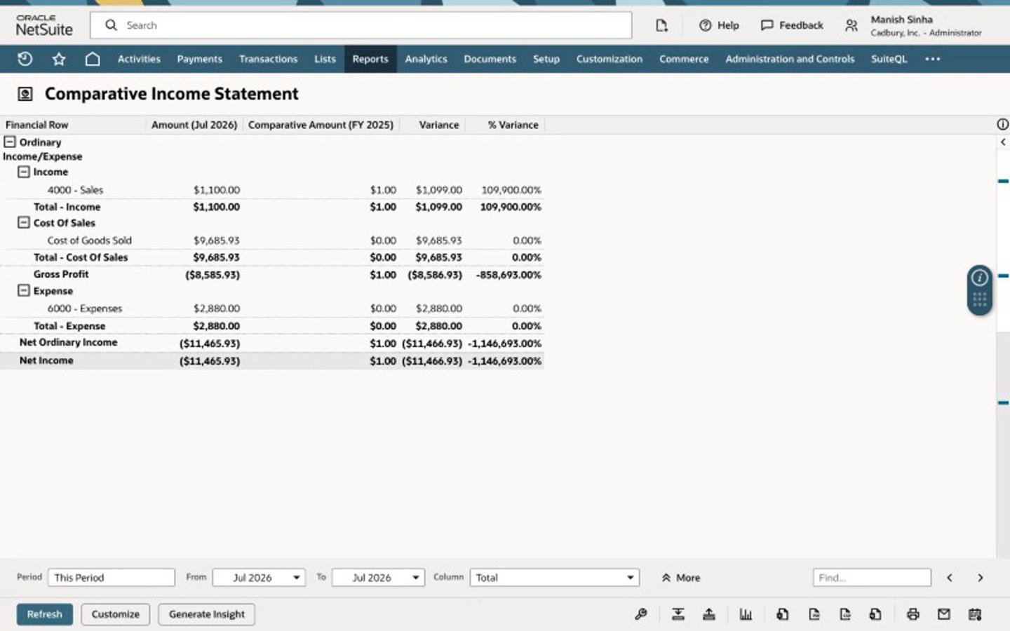 Run a Comparative Income Statement