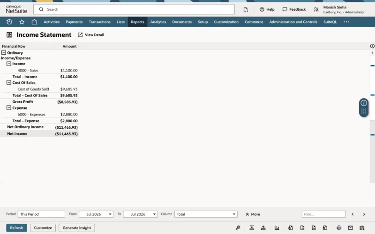 Run the Income Statement