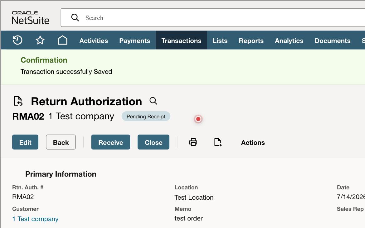 Authorize a Return