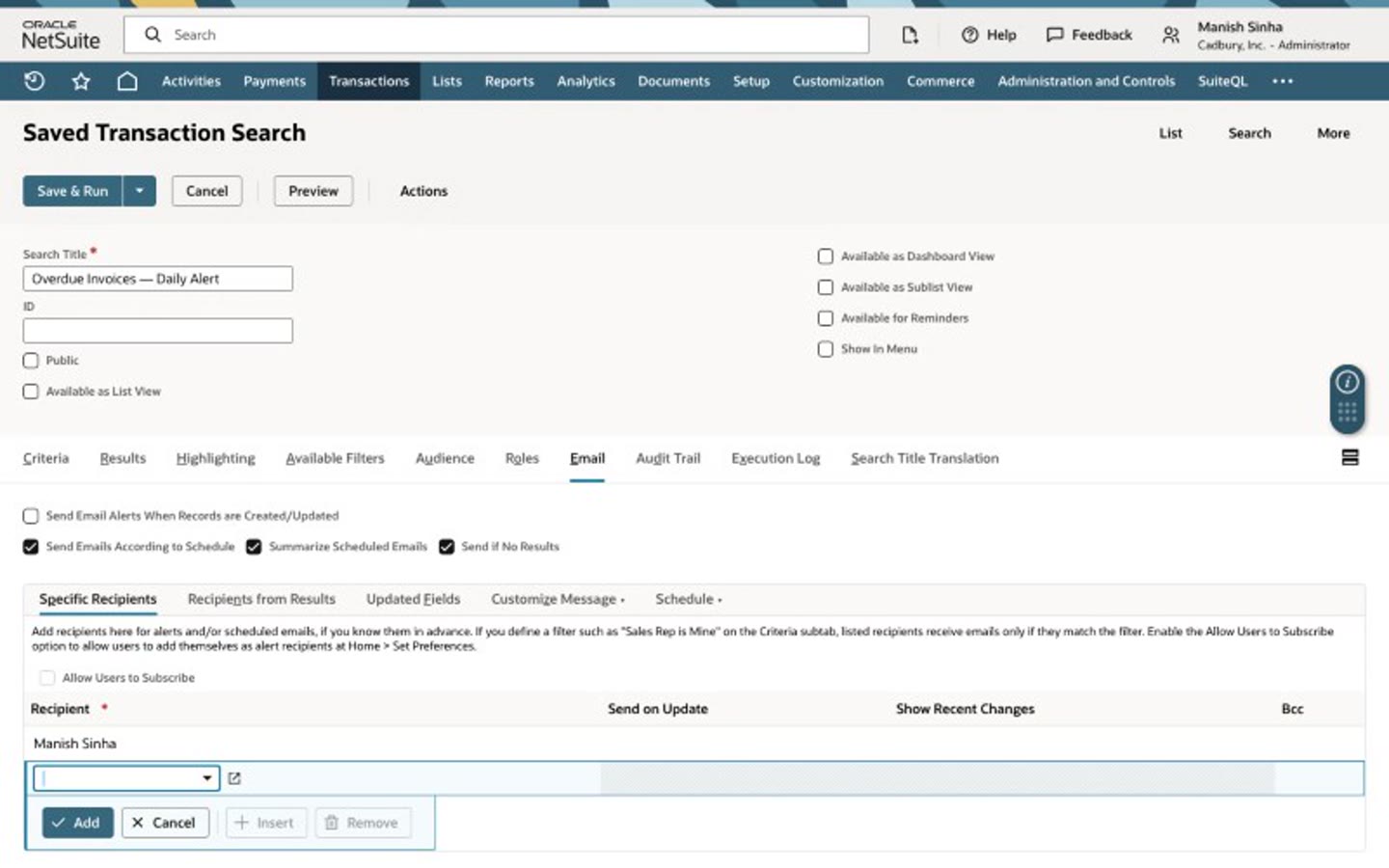 Schedule a Saved Search Email Alert